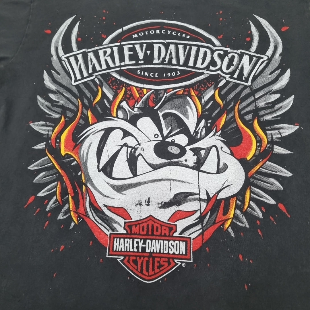 Harley Davidson Vintage T-shirt Black Logo Print Tee Tazmanian Devil