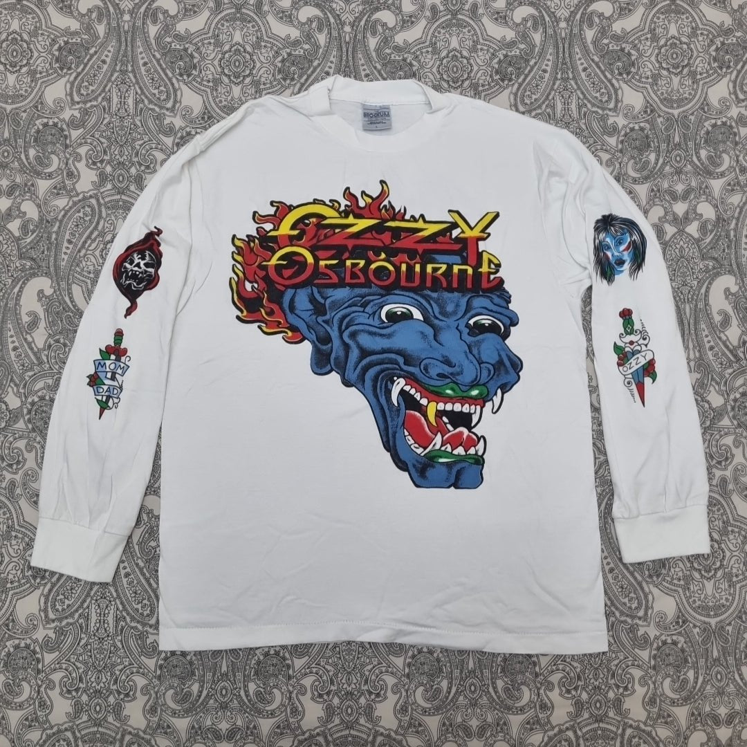 Ozzy Osbourne Vintage Tattoo T Shirt Concert Tour All Over Print AOP Long Sleeve vintage graphic Vintage Tees by Golden Era Tees