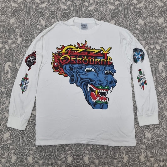 Ozzy Osbourne Vintage Tattoo T Shirt Concert Tour All Over Print AOP Long Sleeve vintage graphic Vintage Tees by Golden Era Tees